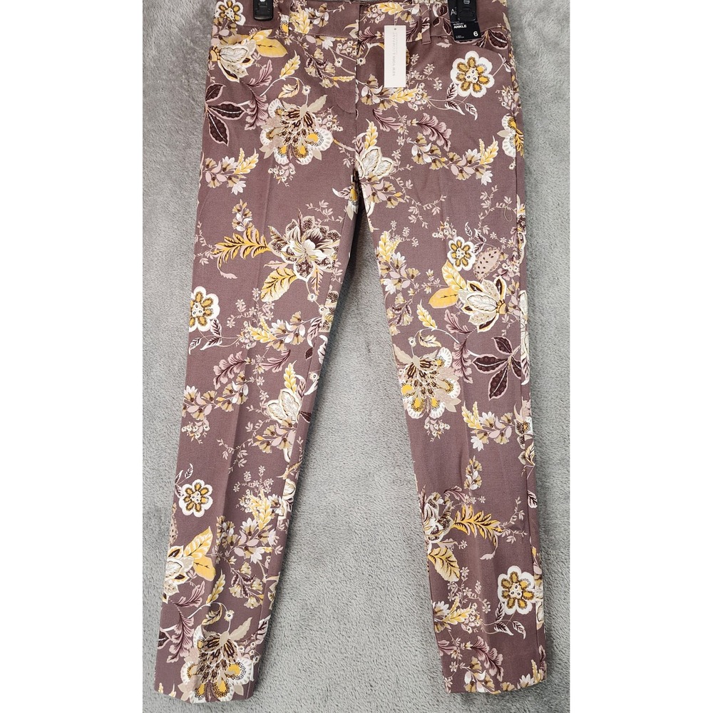 New York & Company Pants Womens Size 6 Mauve Brown Floral Audrey Slim Leg Ankle